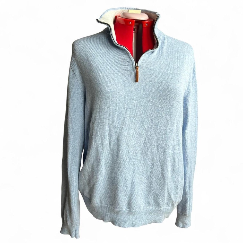 J Crew Sky Blue 100% Cotton Extremely Soft Quarter Zip Sweater size xl